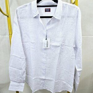 NWT UNTUCKit ANGELEN BLUE WHITE PINSTRIPE 55% COTTON 45% TENCEL COLLARED SHIRT